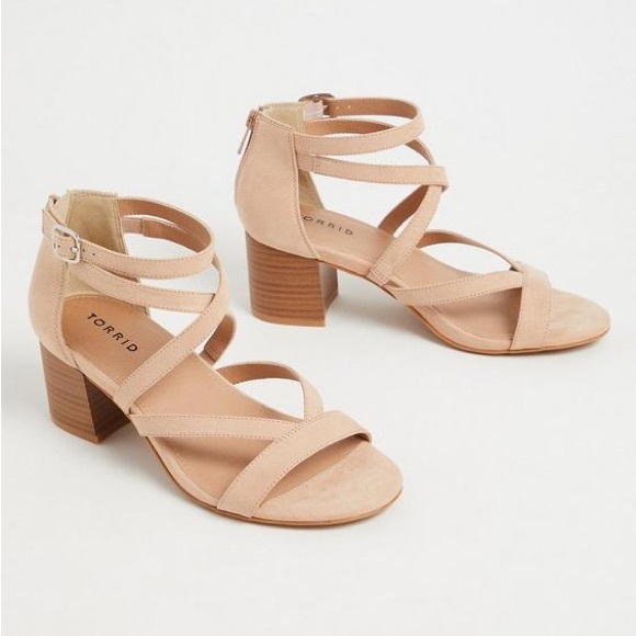 torrid Shoes - Torrid Strappy Block Heel Cage Sandal Wide Width Beige Blush 9.5 W